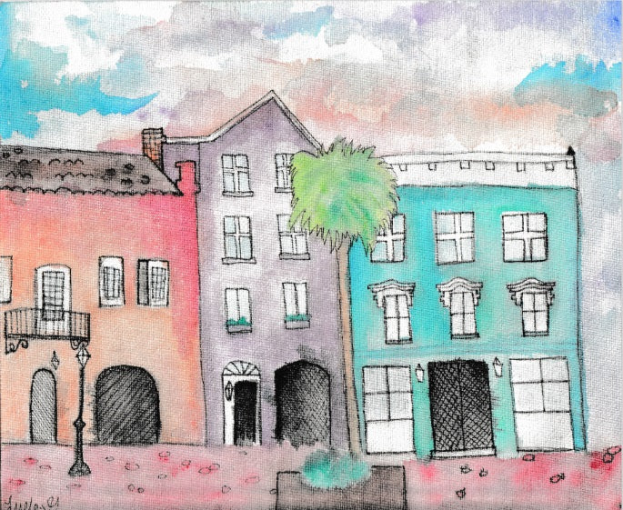 Rainbow Row Art Print - Vibrant Watercolor Painting of Charleston's Iconic Row